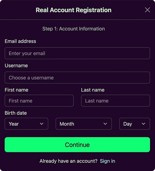 Registration form